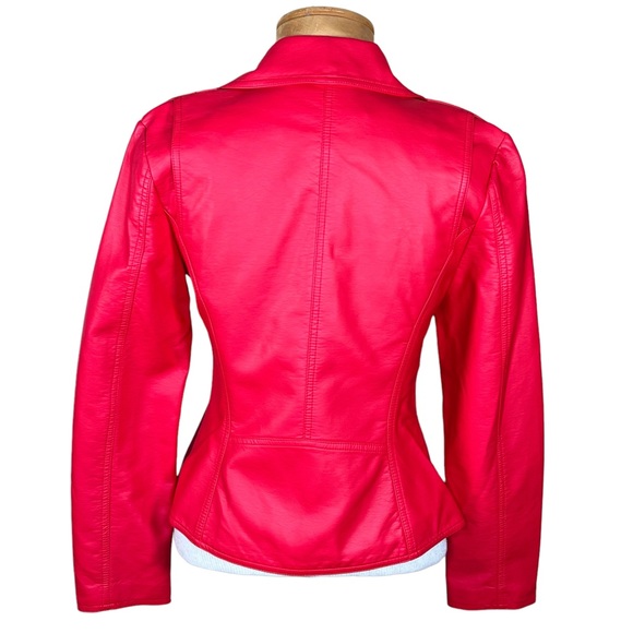 V Cristina Faux Red Leather Moto Jacket With Gold Colored Hardware Small… - Picture 6 of 15